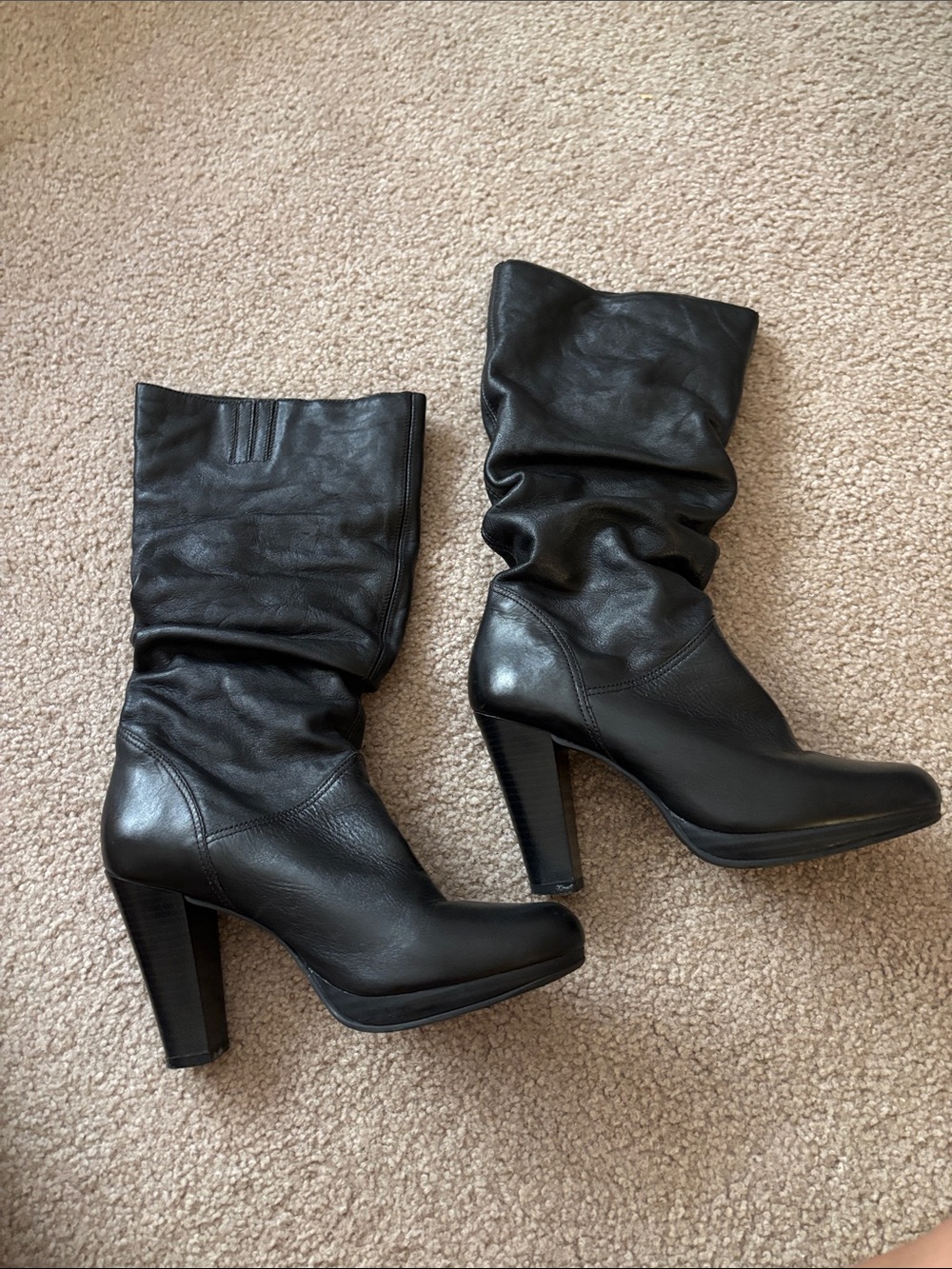 Cathy Jean Vintage Black Mid-Calf Heeled Leather Boots - Size women’s 6